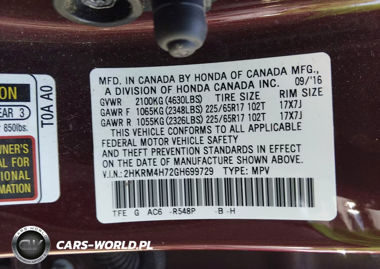 2016 Honda Cr-V Ex-L VIN:2HKRM4H72GH699729 - 9