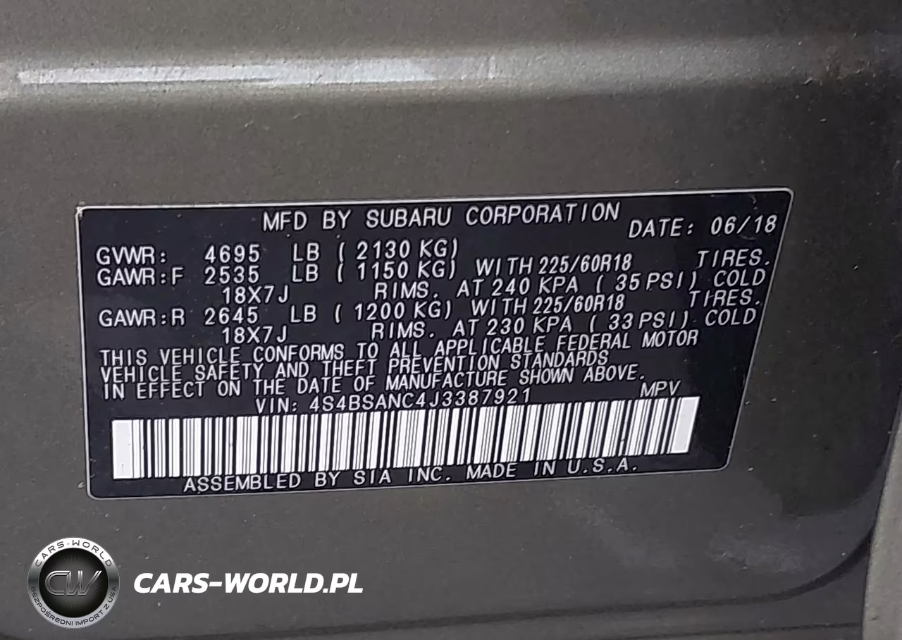 2018 Subaru Outback 2.5I Limited VIN:4S4BSANC4J3387921 - 9