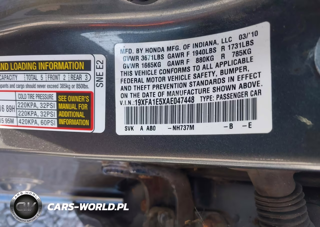 2010 Honda Civic Lx VIN:19XFA1E5XAE047448 - 9