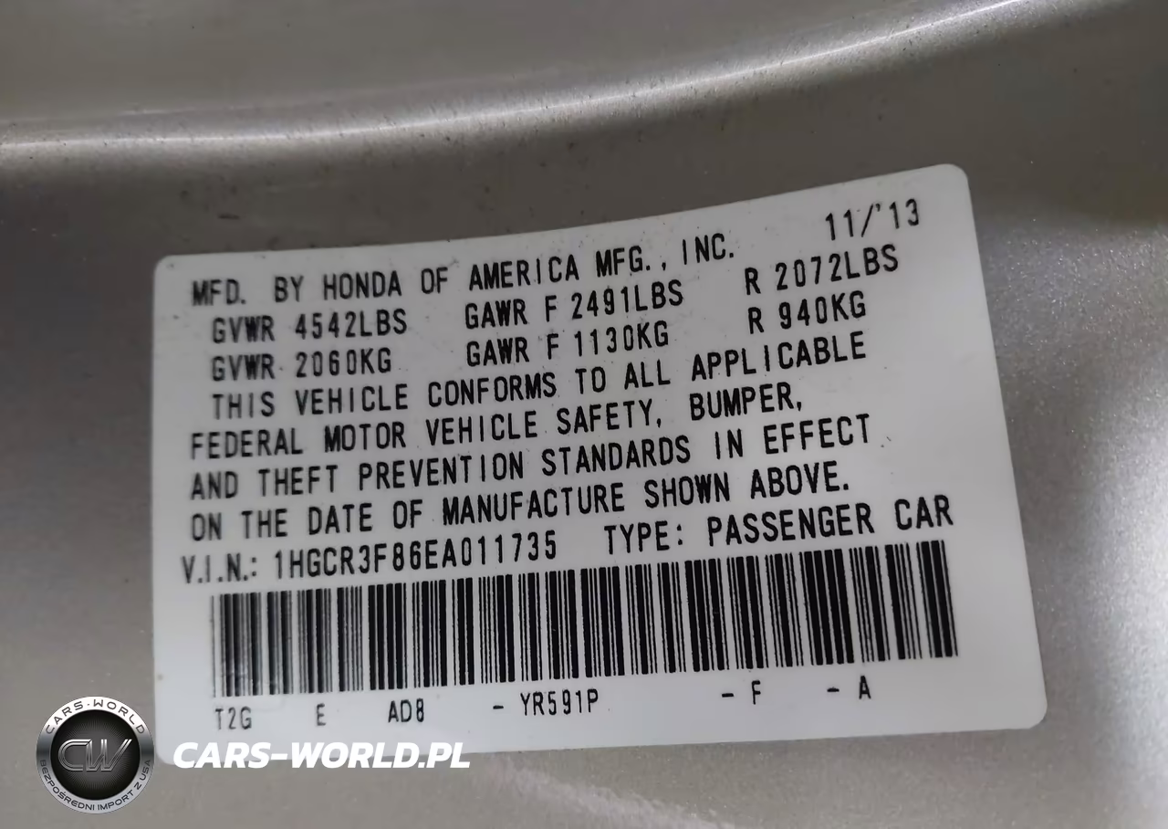 2014 Honda Accord Ex-L V-6 VIN:1HGCR3F86EA011735 - 9