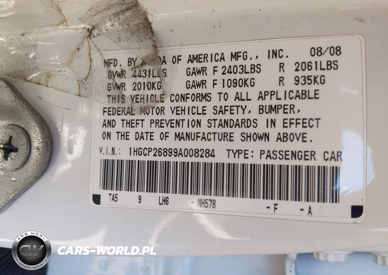 2009 Honda Accord 2.4 Ex-L VIN:1HGCP26899A008284 - 9