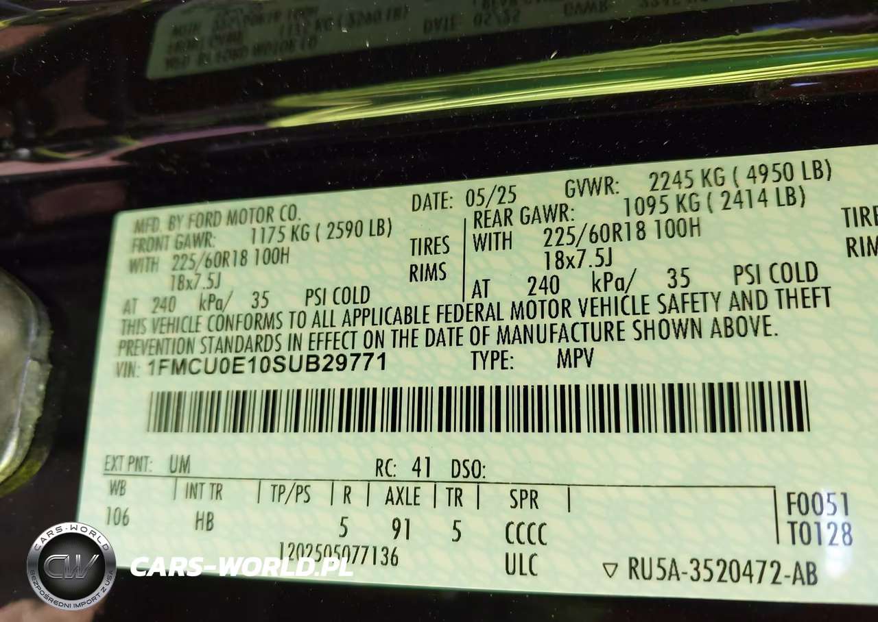 2025 Ford Escape Phev VIN:1FMCU0E10SUB29771 - 9