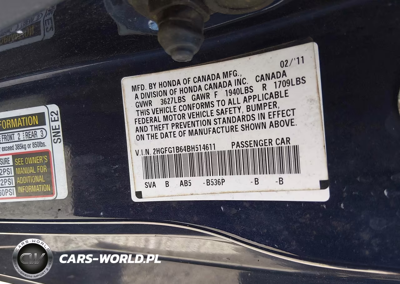 2011 Honda Civic Lx VIN:2HGFG1B64BH514611 - 9