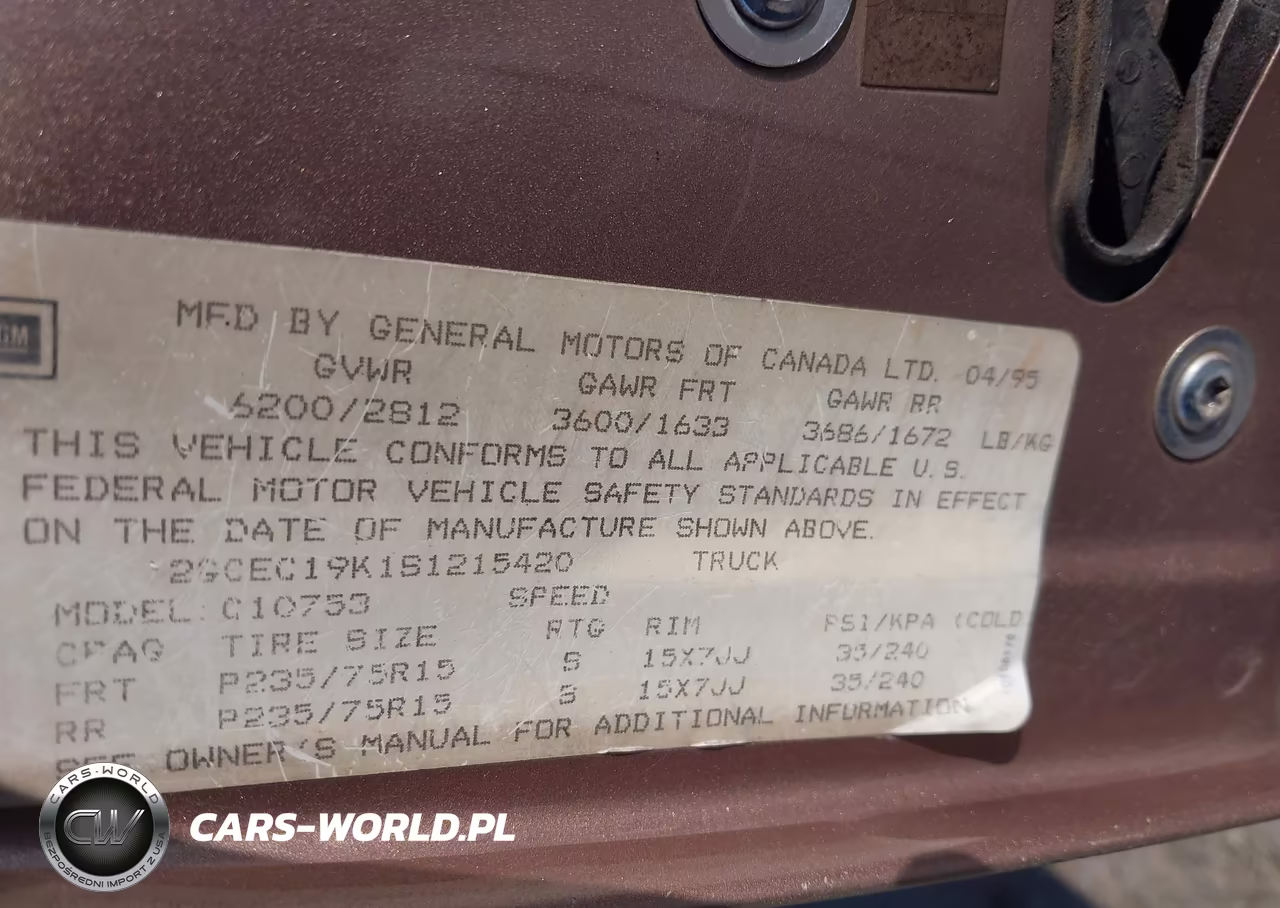 1995 Chevrolet Gmt-400 C1500 VIN:2GCEC19K1S1215420 - 9
