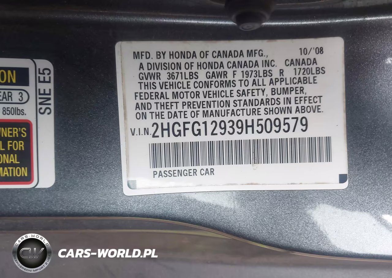 2009 Honda Civic Ex-L VIN:2HGFG12939H509579 - 9