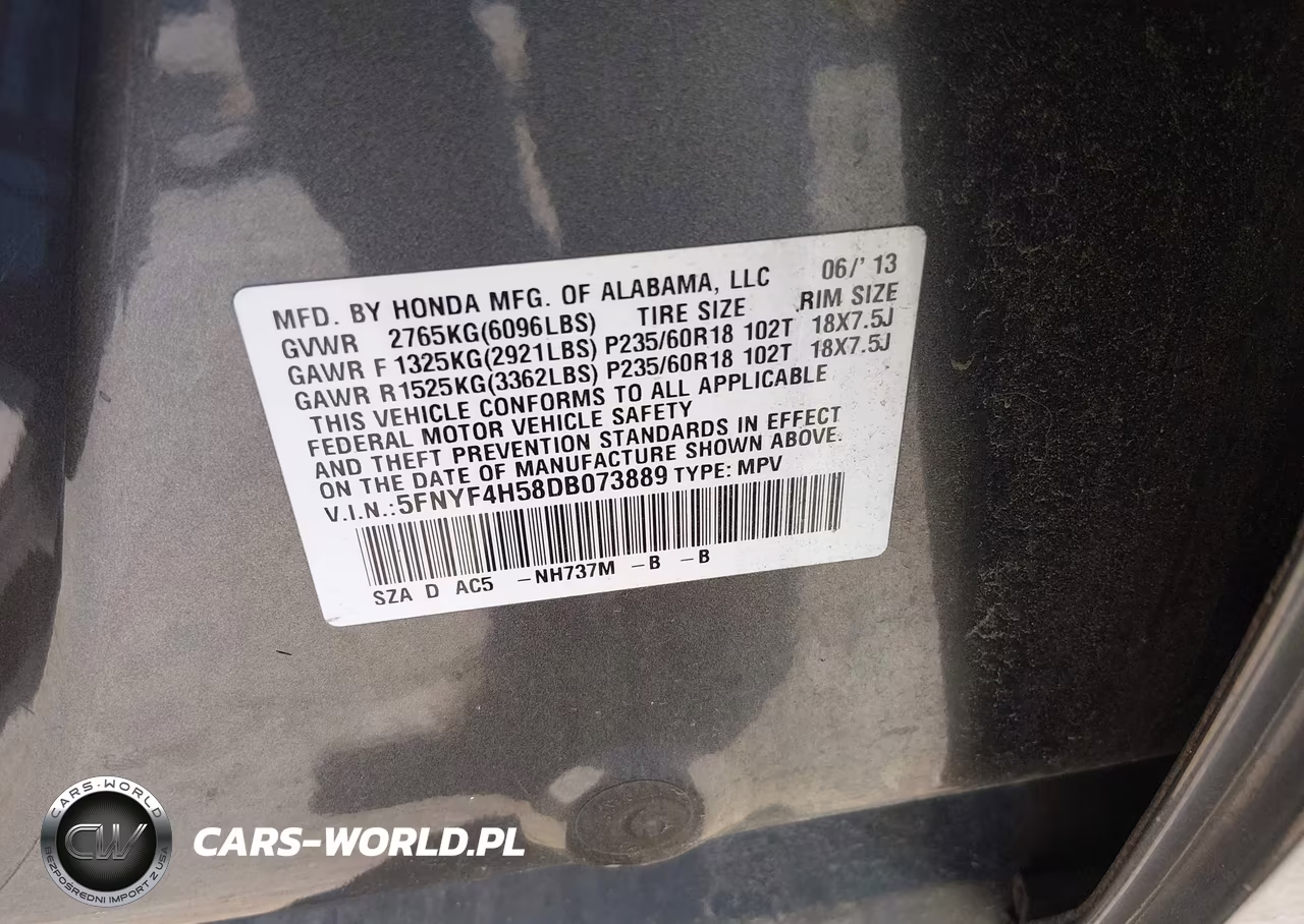 2013 Honda Pilot Ex-L VIN:5FNYF4H58DB073889 - 9