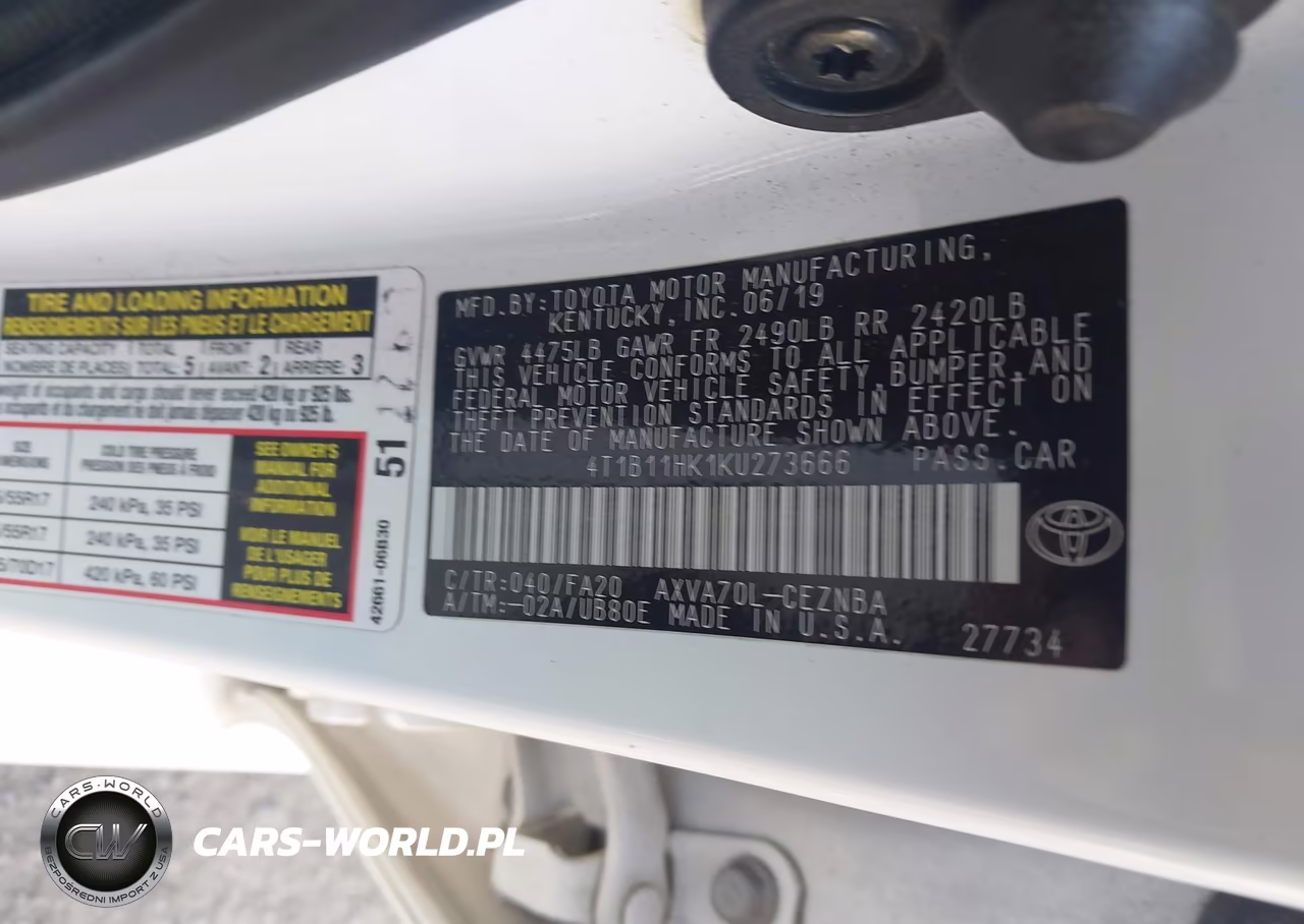 2019 Toyota Camry Le VIN:4T1B11HK1KU273666 - 9