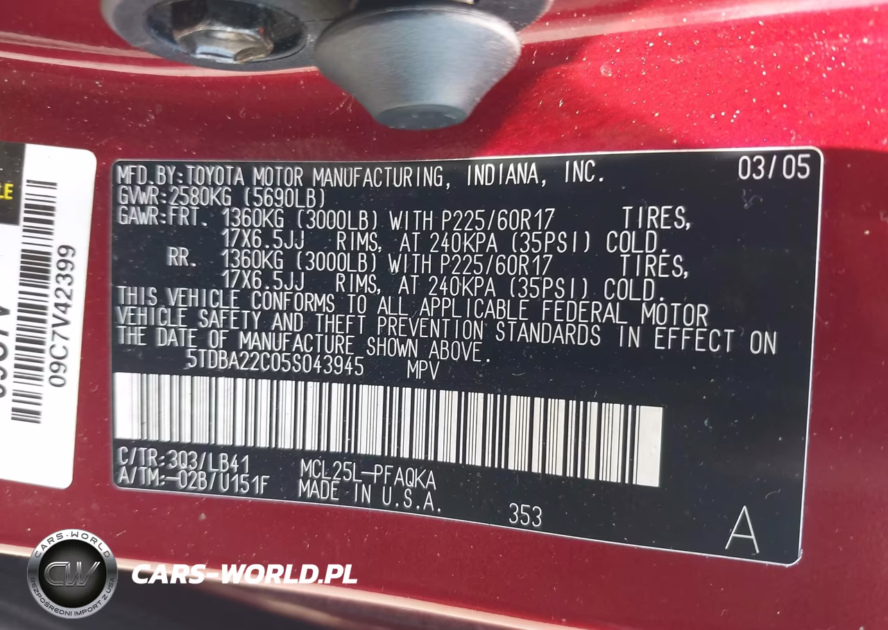 2005 Toyota Sienna Xle VIN:5TDBA22C05S043945 - 9