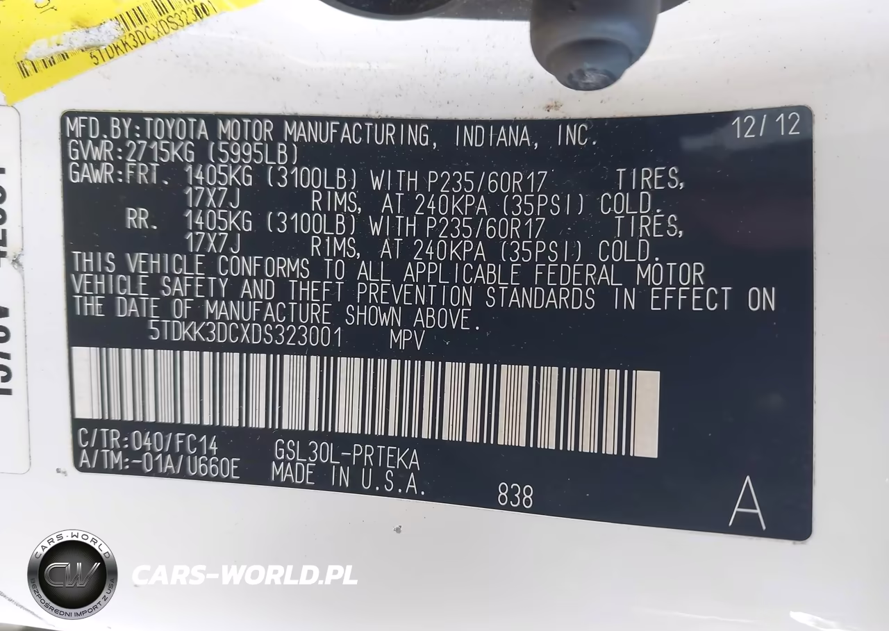 2013 Toyota Sienna Le V6 8 Passenger VIN:5TDKK3DCXDS323001 - 9