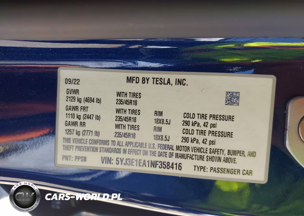 2022 Tesla Model 3 Rear-Wheel Drive VIN:5YJ3E1EA1NF358416 - 9