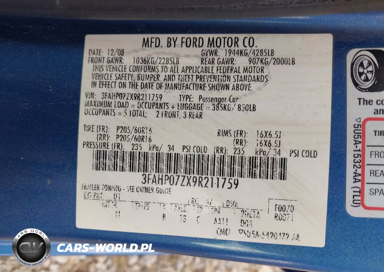 2009 Ford Fusion Se VIN:3FAHP07ZX9R211759 - 9