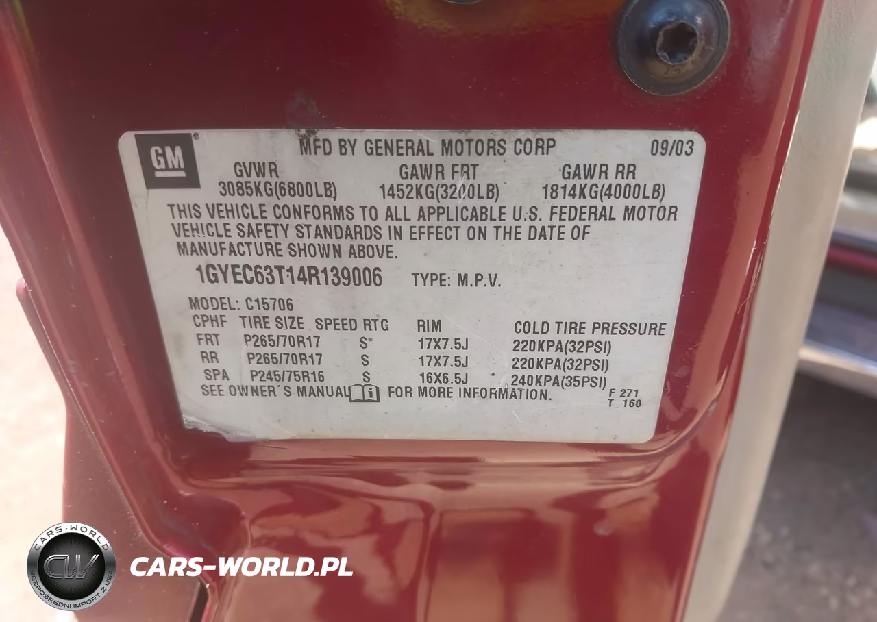 2004 Cadillac Escalade Standard VIN:1GYEC63T14R139006 - 9