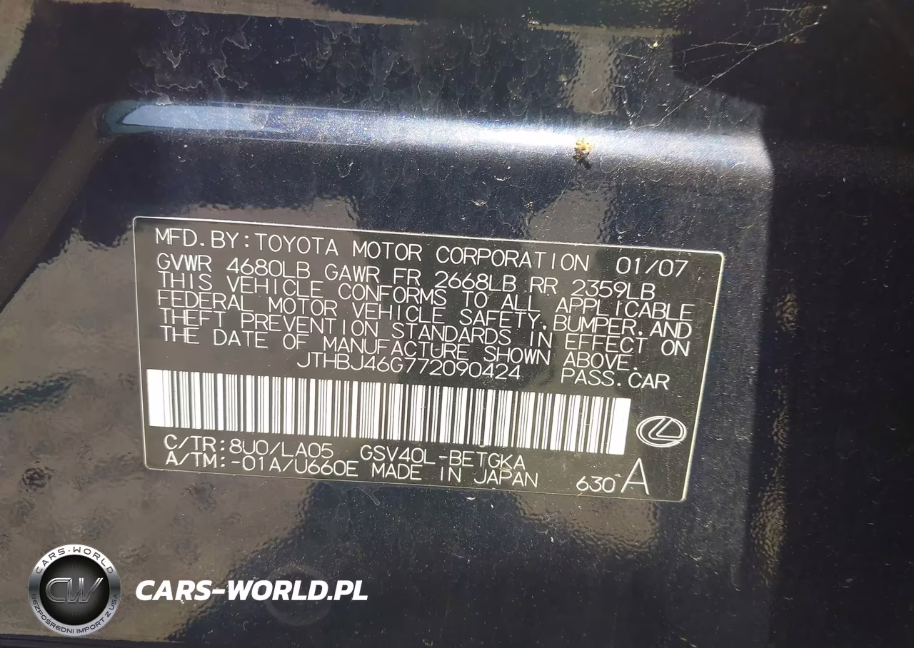 2007 Lexus Es 350 VIN:JTHBJ46G772090424 - 9