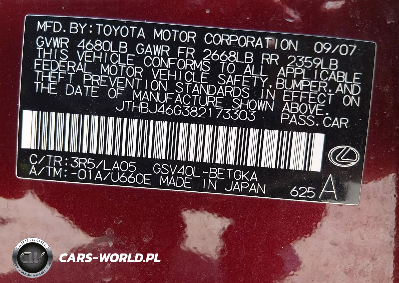 2008 Lexus Es 350 VIN:JTHBJ46G382173303 - 9