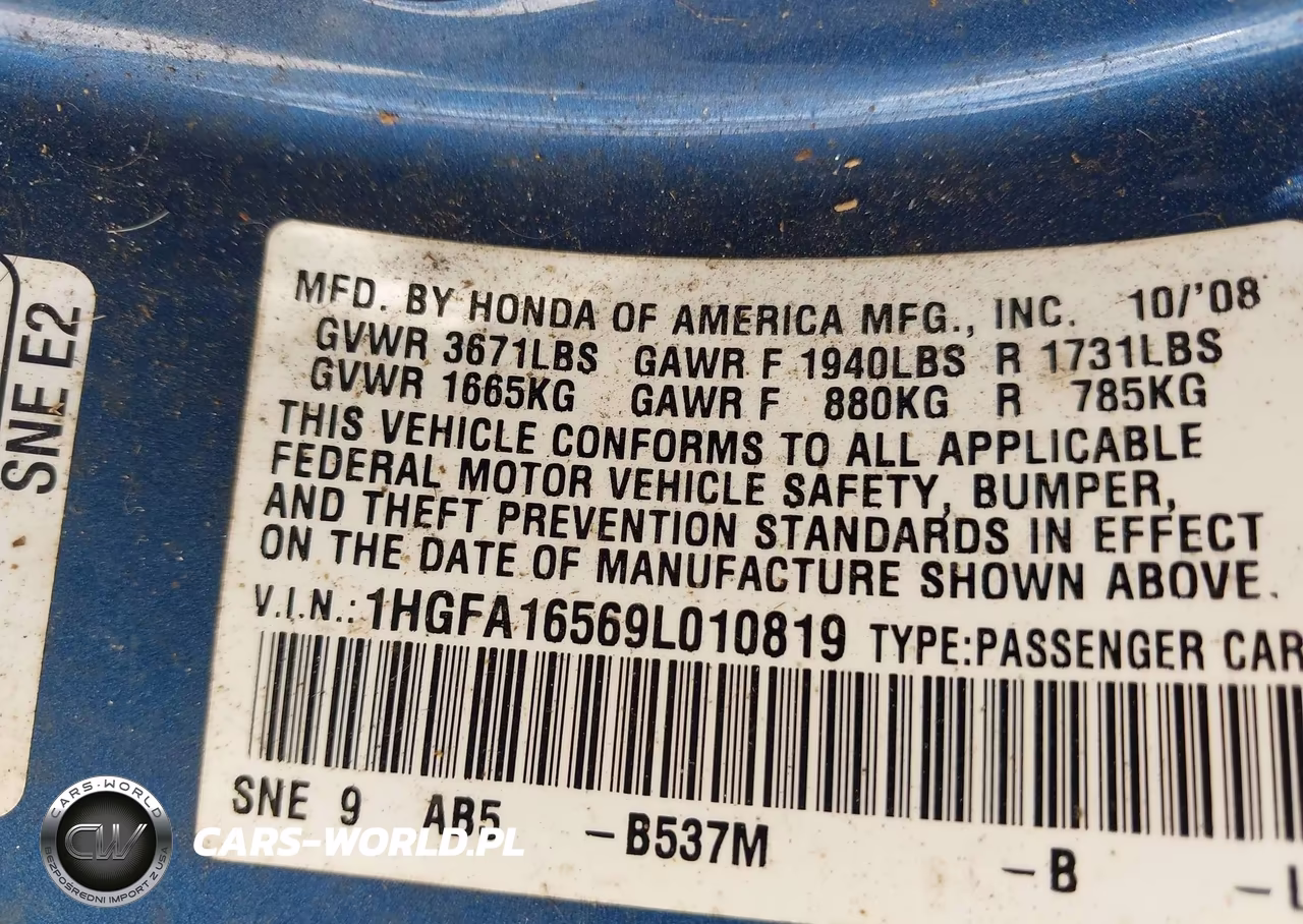2009 Honda Civic Lx VIN:1HGFA16569L010819 - 9