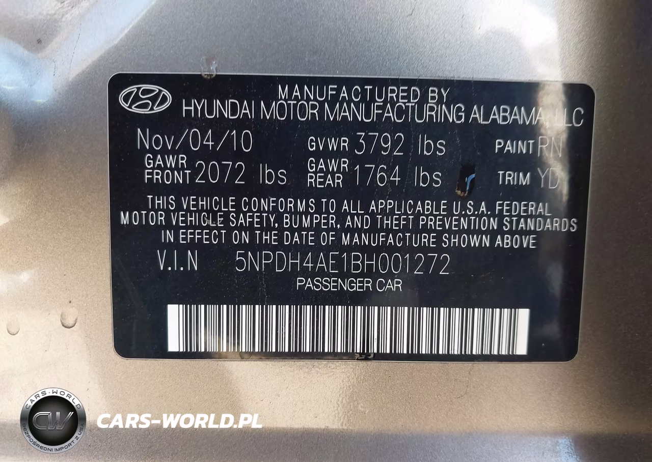 2011 Hyundai Elantra Gls VIN:5NPDH4AE1BH001272 - 9