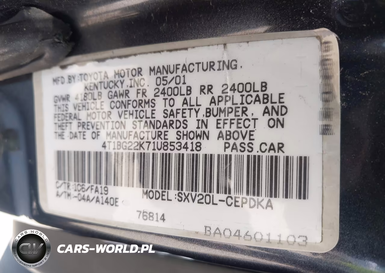 2001 Toyota Camry Ce VIN:4T1BG22K71U853418 - 9
