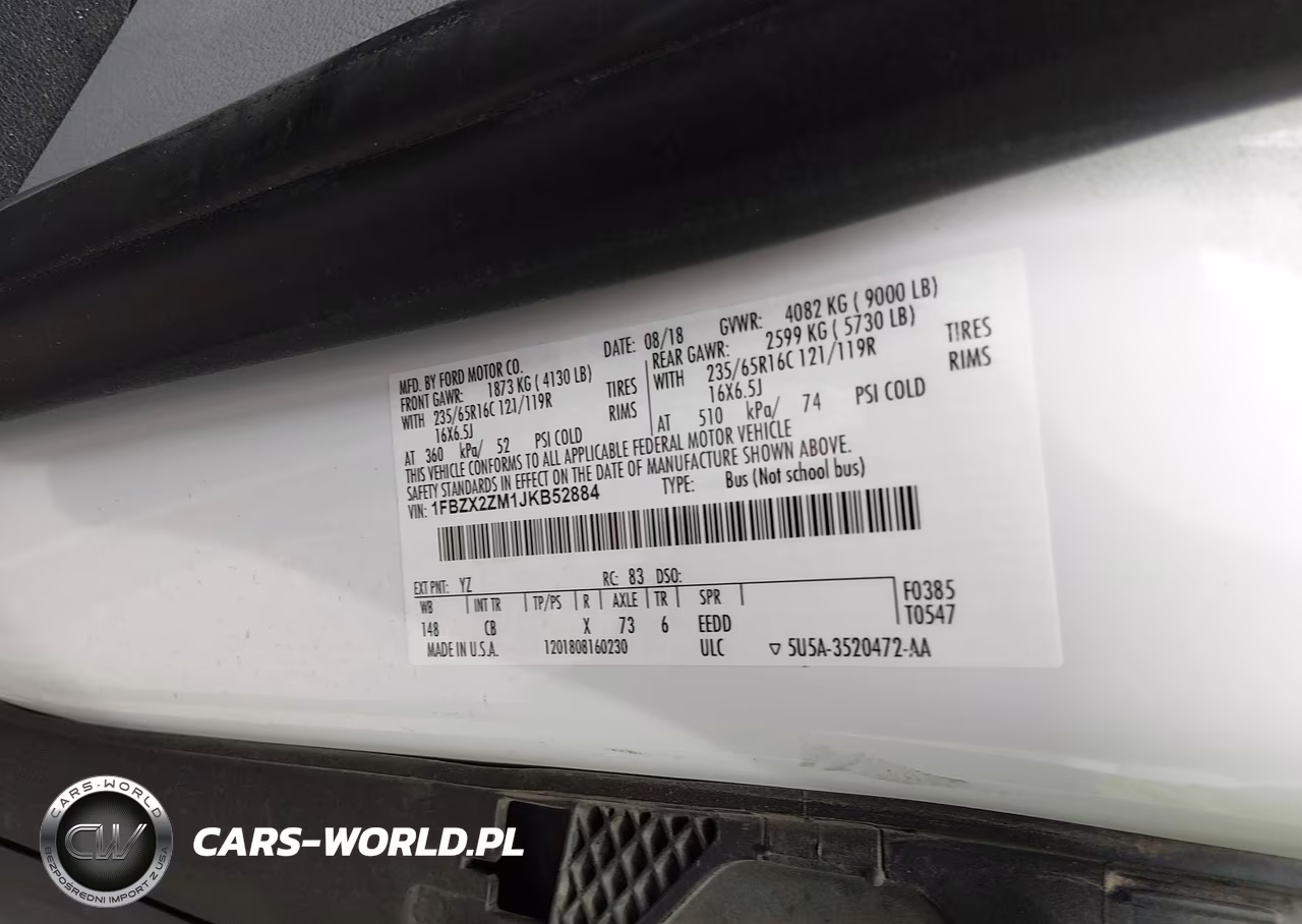 2018 Ford Transit-350 Xl VIN:1FBZX2ZM1JKB52884 - 9