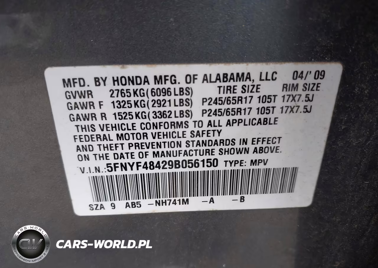 2009 Honda Pilot Ex VIN:5FNYF48429B056150 - 9
