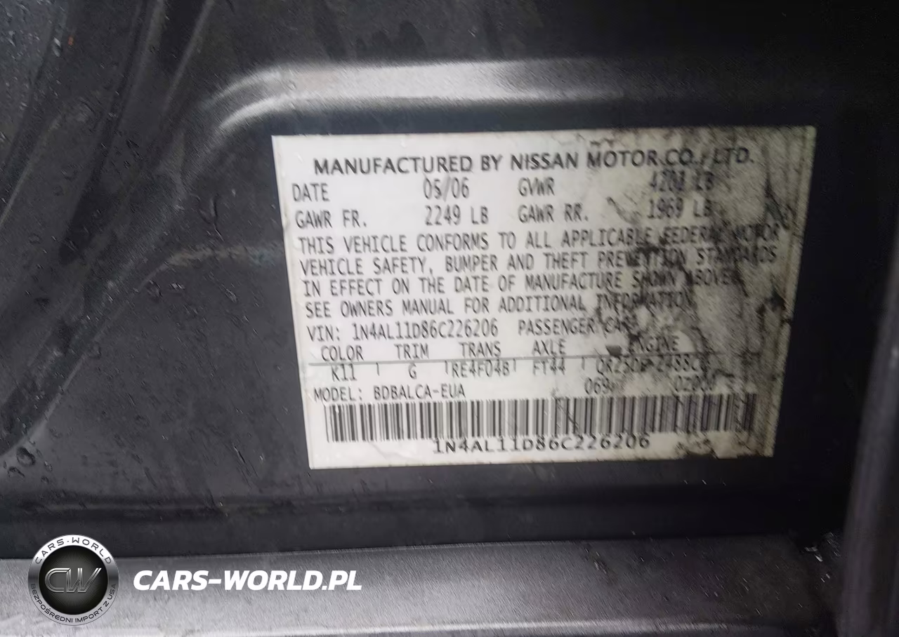 2006 Nissan Altima 2.5 S VIN:1N4AL11D86C226206 - 9