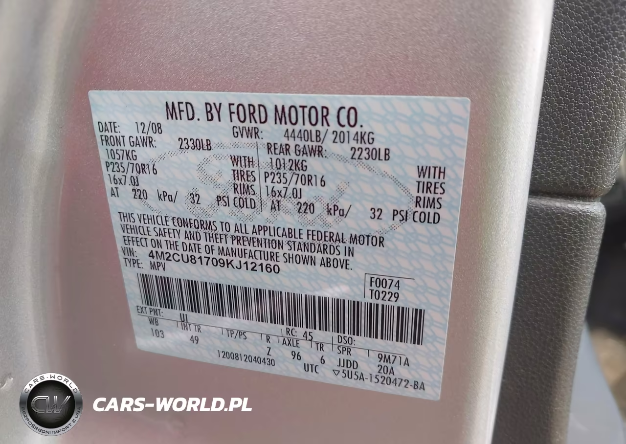 2009 Mercury Mariner I4 VIN:4M2CU81709KJ12160 - 9