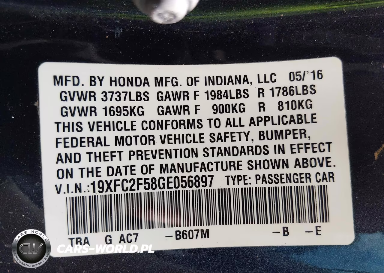 2016 Honda Civic Lx VIN:19XFC2F58GE056897 - 9