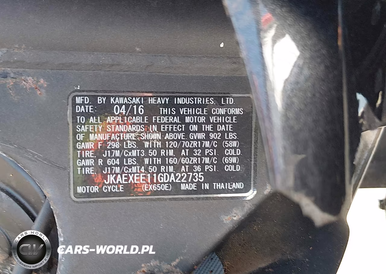 2016 Kawasaki Ex650 E VIN:JKAEXEE11GDA22735 - 10