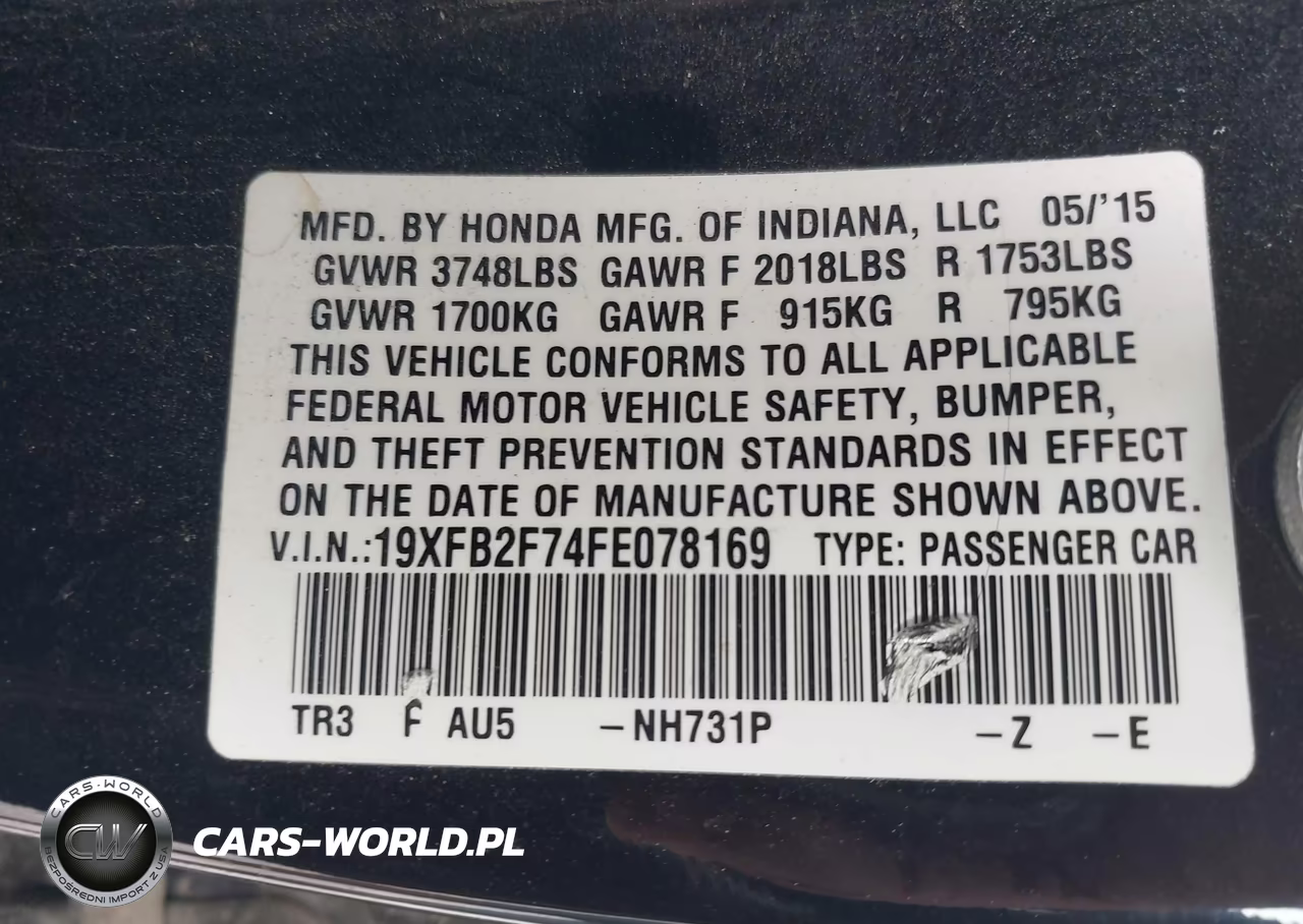 2015 Honda Civic Se VIN:19XFB2F74FE078169 - 9