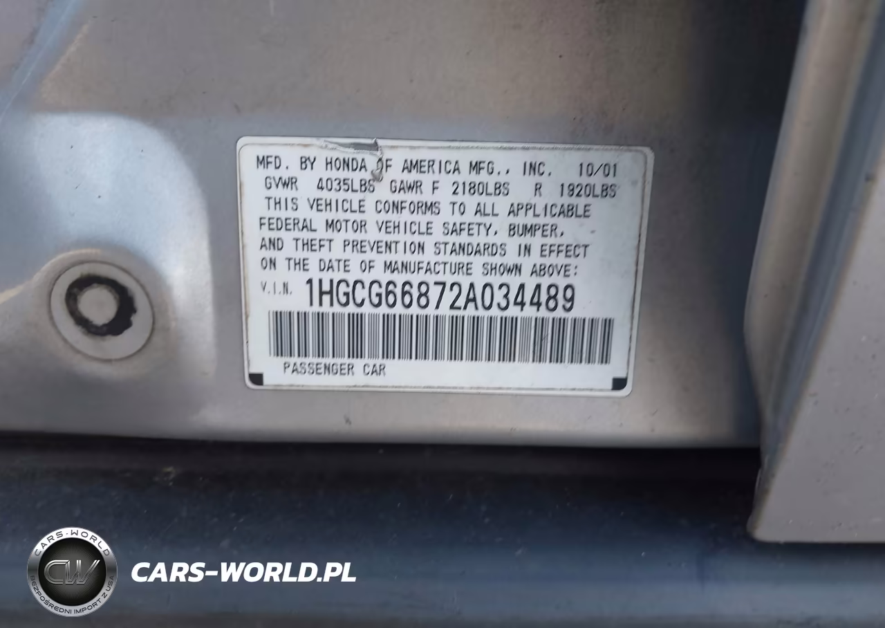 2002 Honda Accord 2.3 Ex-2.3 Se VIN:1HGCG66872A034489 - 9