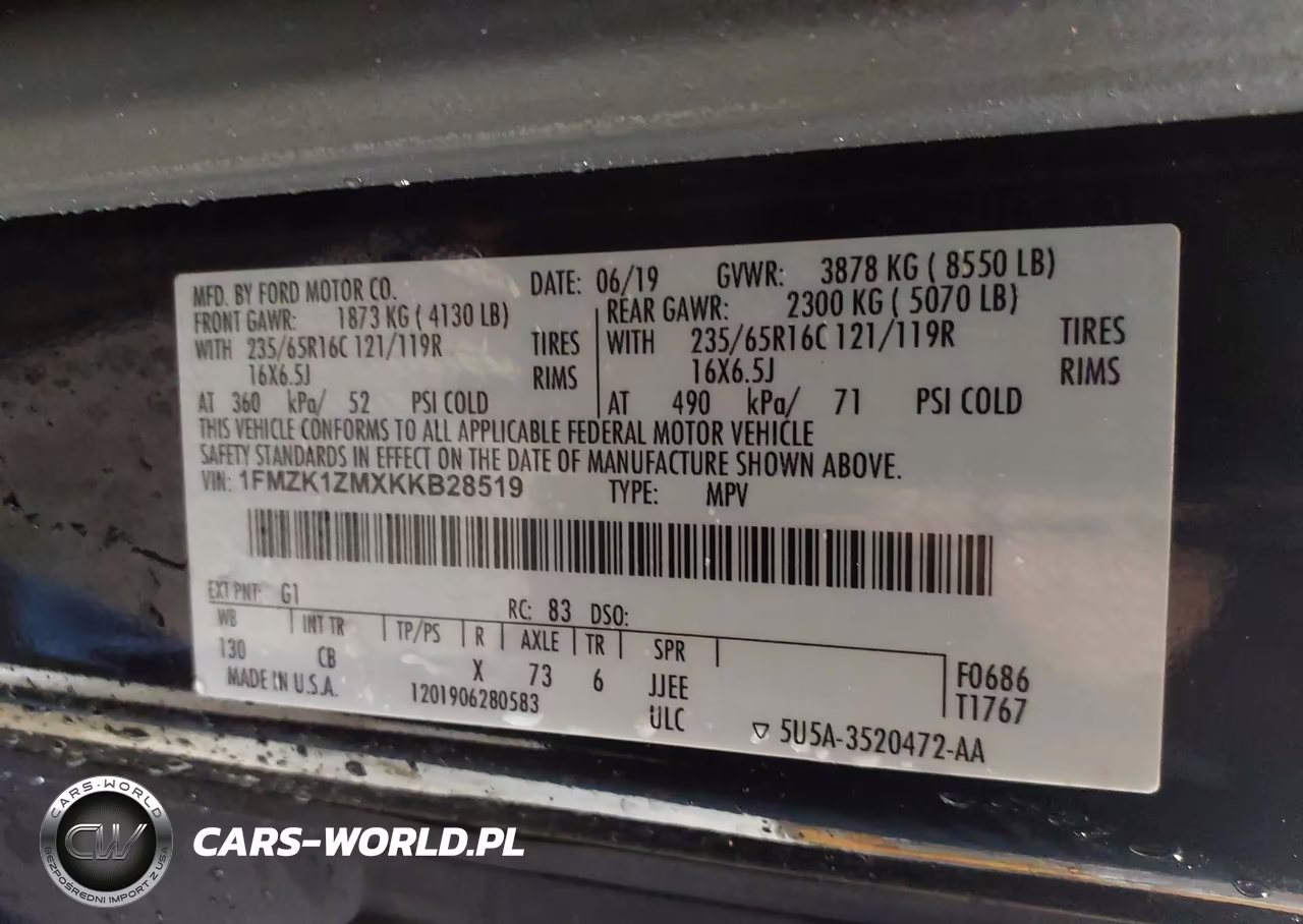 2019 Ford Transit-150 Xl VIN:1FMZK1ZMXKKB28519 - 9