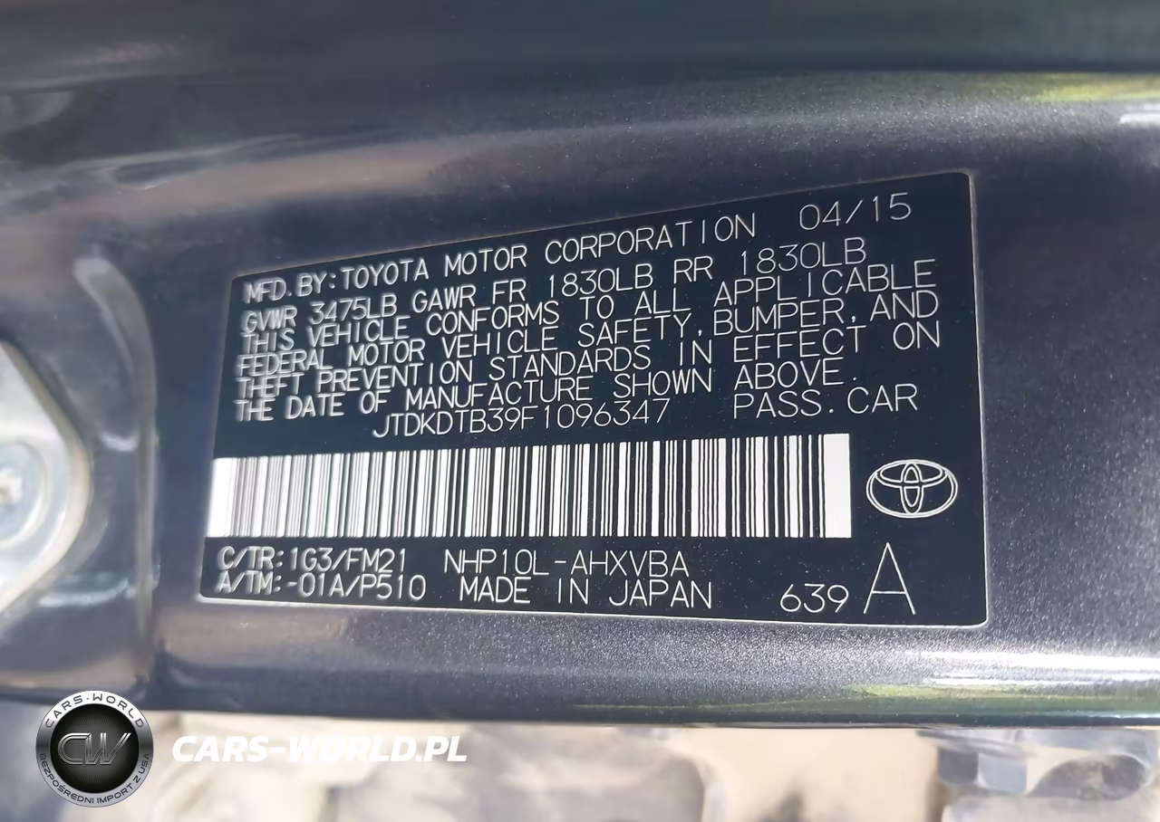 2015 Toyota Prius C Two VIN:JTDKDTB39F1096347 - 9