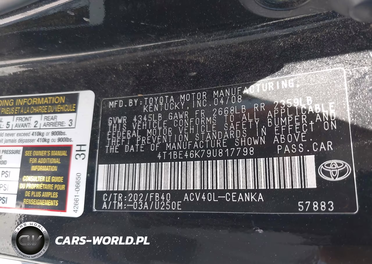 2009 Toyota Camry Le VIN:4T1BE46K79U817798 - 9