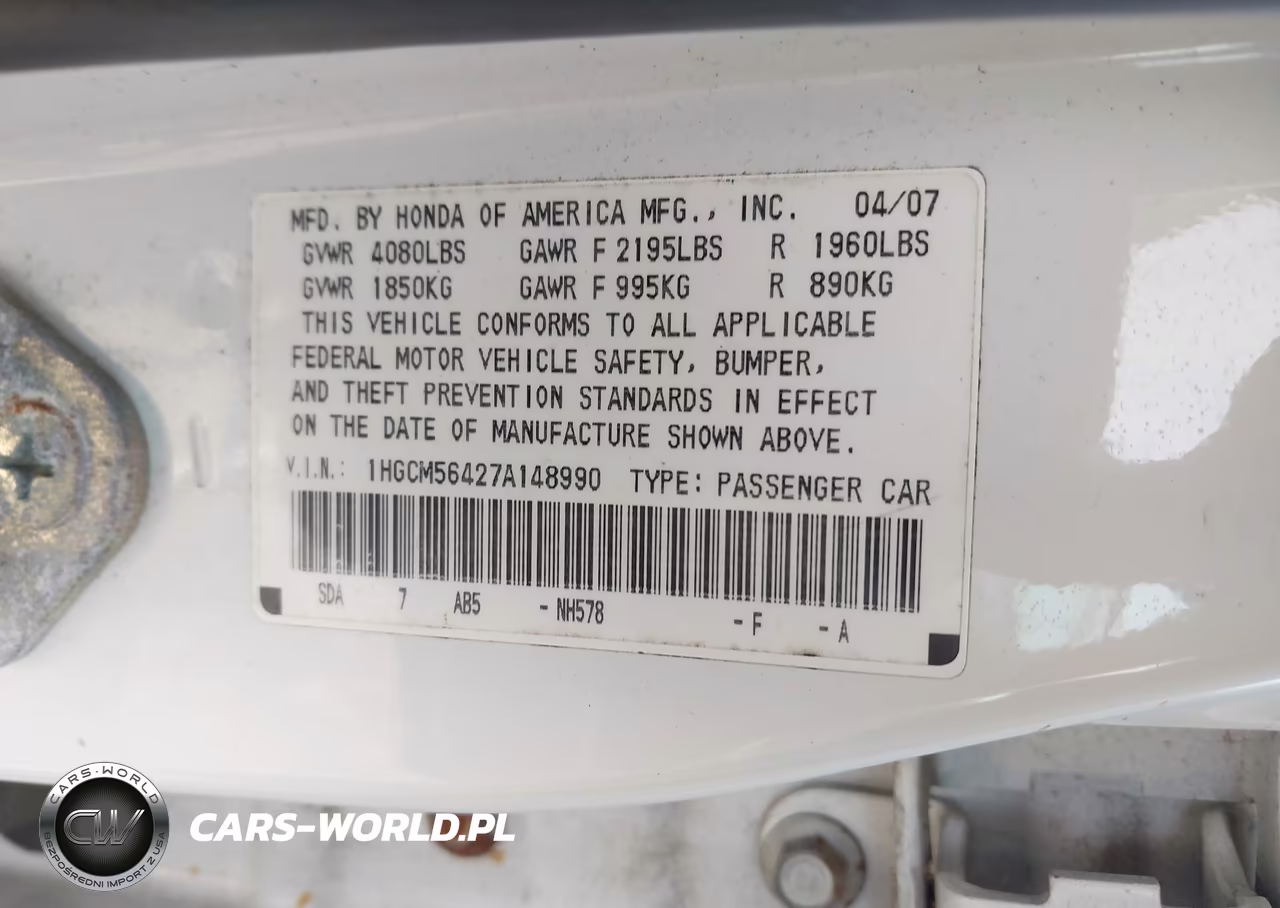 2007 Honda Accord 2.4 Lx VIN:1HGCM56427A148990 - 9