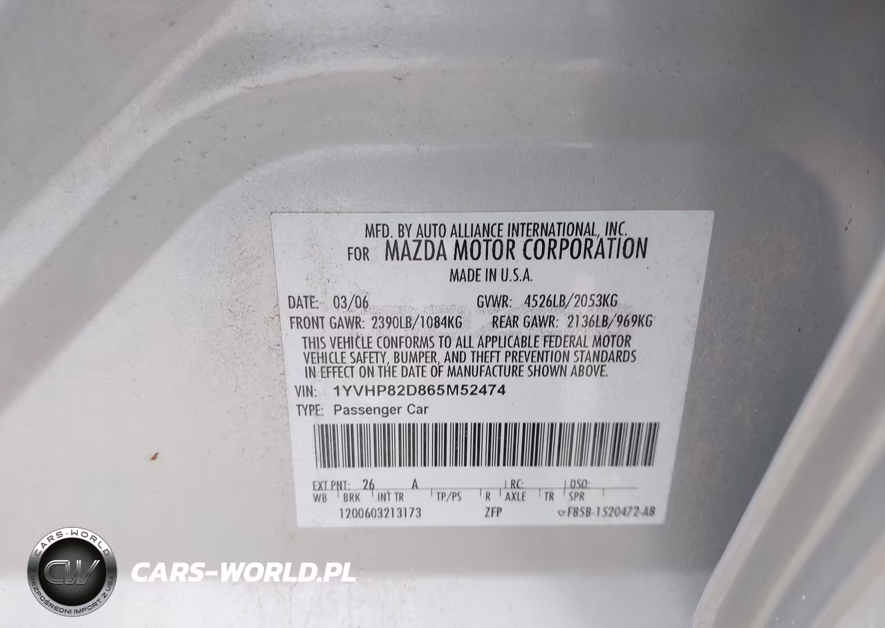 2006 Mazda Mazda6 S VIN:1YVHP82D865M52474 - 9