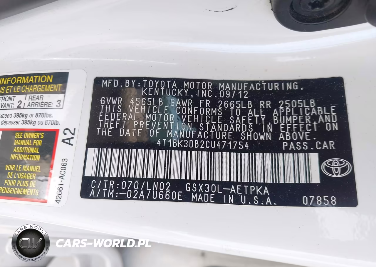 2012 Toyota Avalon Limited VIN:4T1BK3DB2CU471754 - 9