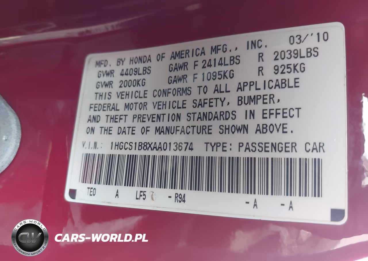 2010 Honda Accord Exl VIN:1HGCS1B8XAA013674 - 9