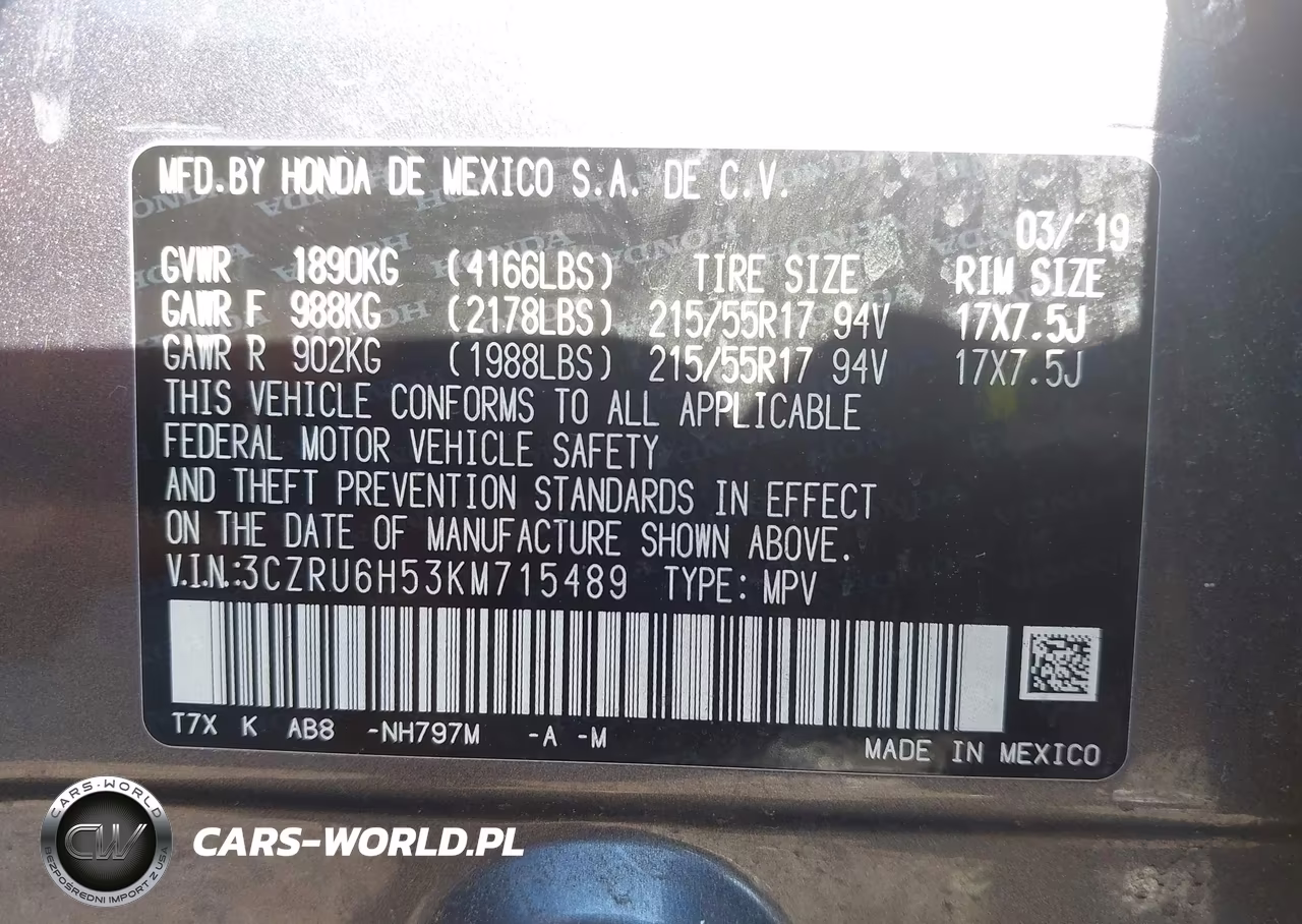 2019 Honda Hr-V Ex VIN:3CZRU6H53KM715489 - 9