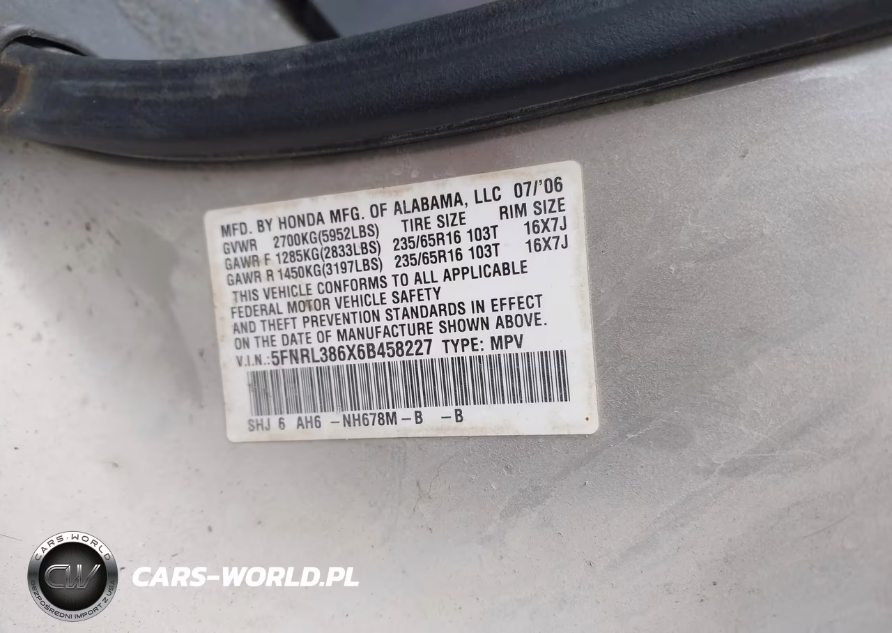 2006 Honda Odyssey Ex-L VIN:5FNRL386X6B458227 - 9