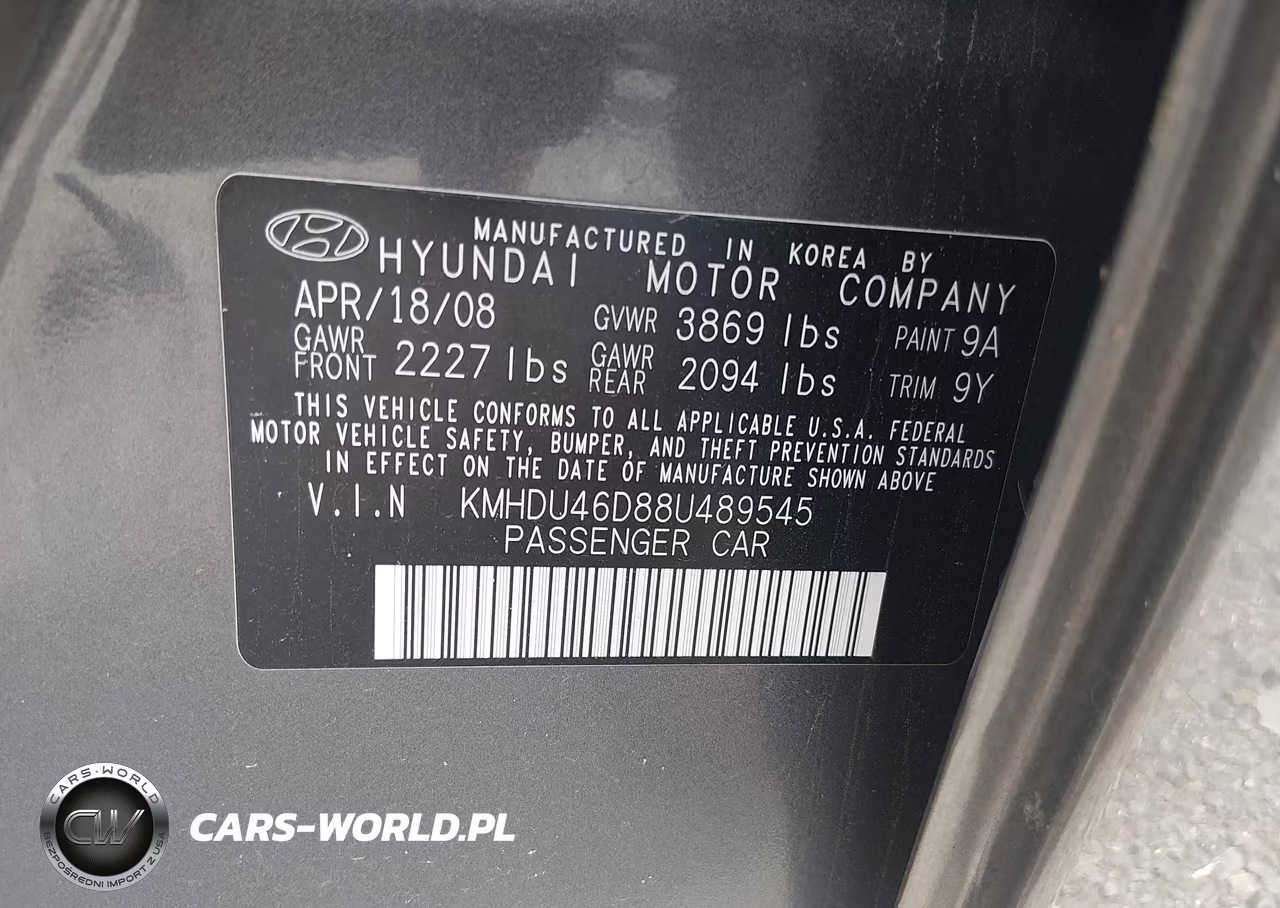 2008 Hyundai Elantra Gls-Se VIN:KMHDU46D88U489545 - 9