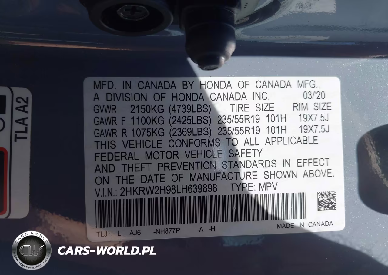 2020 Honda Cr-V Awd Touring VIN:2HKRW2H98LH639898 - 9