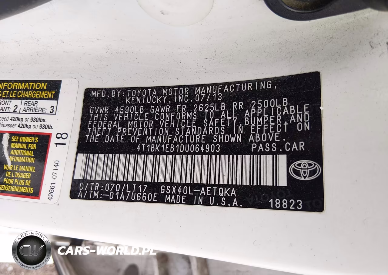 2013 Toyota Avalon Xle Touring VIN:4T1BK1EB1DU064903 - 9