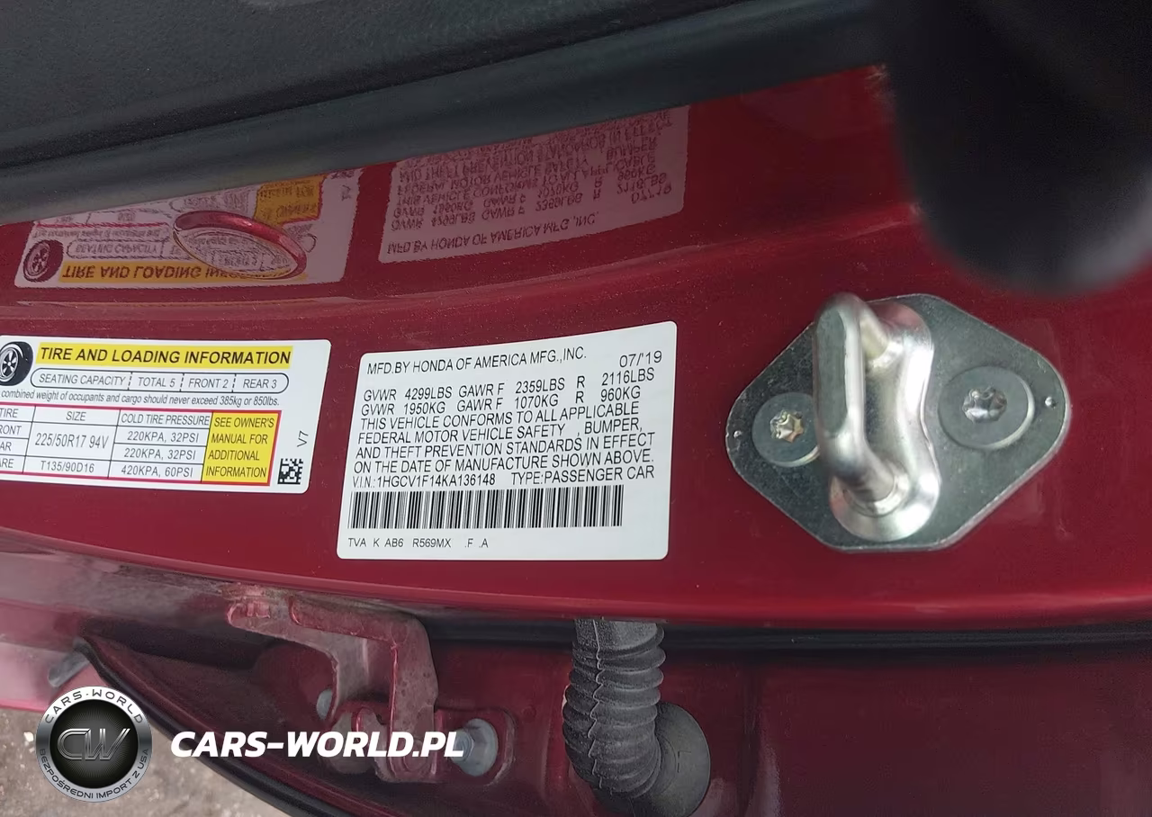 2019 Honda Accord Lx VIN:1HGCV1F14KA136148 - 9