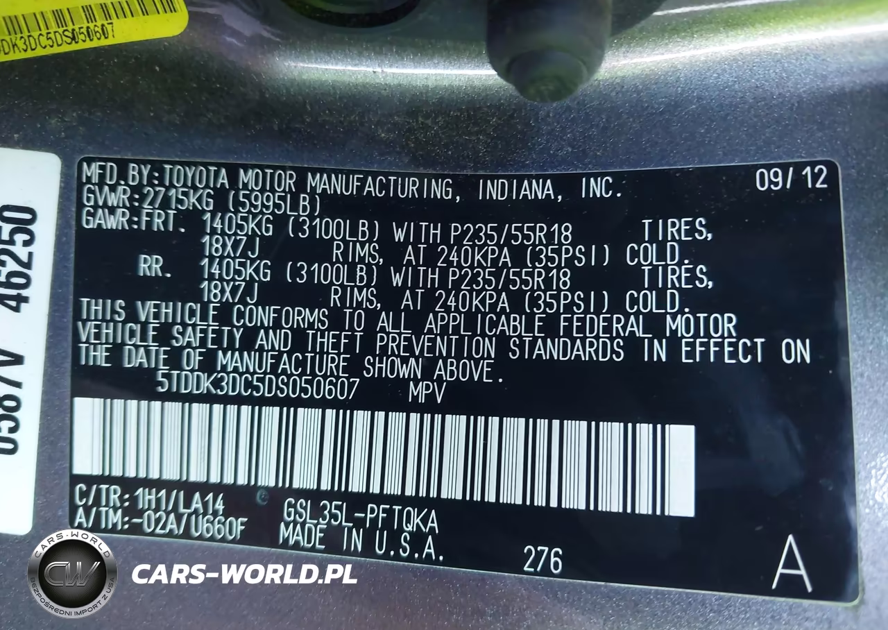 2013 Toyota Sienna Limited 7 Passenger VIN:5TDDK3DC5DS050607 - 9