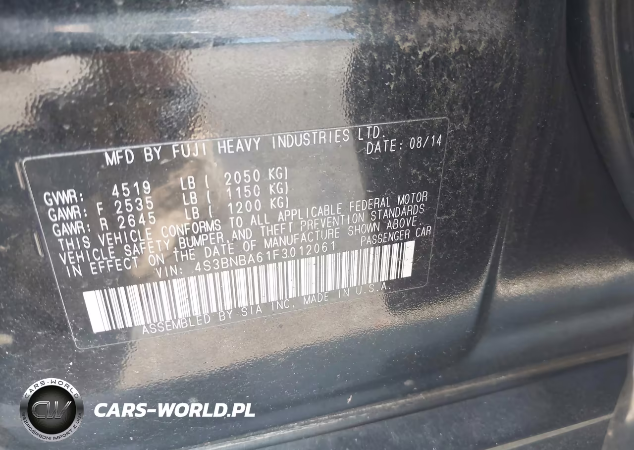 2015 Subaru Legacy 2.5I VIN:4S3BNBA61F3012061 - 9