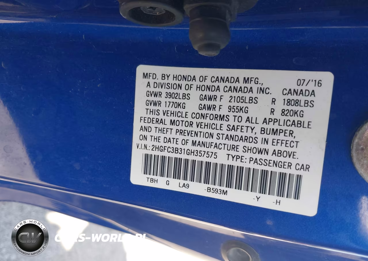 2016 Honda Civic Ex-T VIN:2HGFC3B31GH357575 - 9