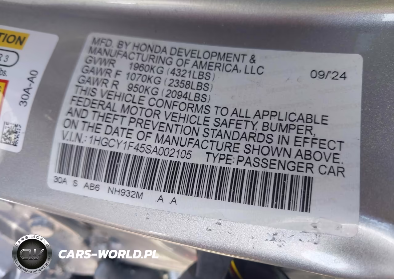 2025 Honda Accord Se VIN:1HGCY1F45SA002105 - 9