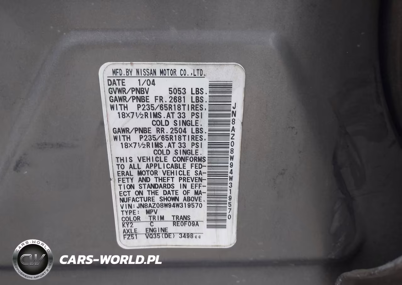 2004 Nissan Murano Sl VIN:JN8AZ08W94W319570 - 9