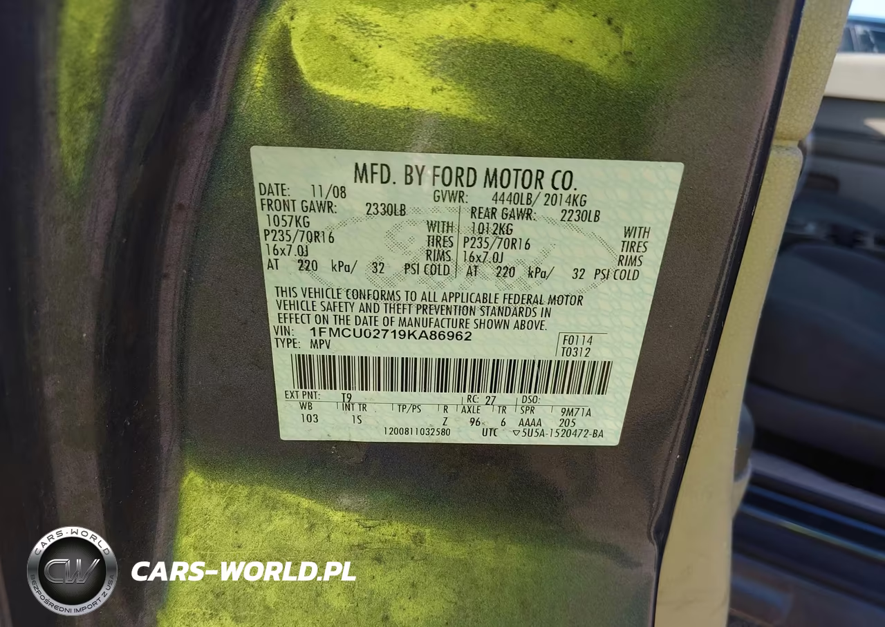 2009 Ford Escape Xls-Xls Manual VIN:1FMCU02719KA86962 - 9
