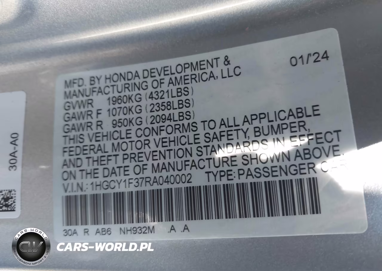 2024 Honda Accord Ex VIN:1HGCY1F37RA040002 - 9