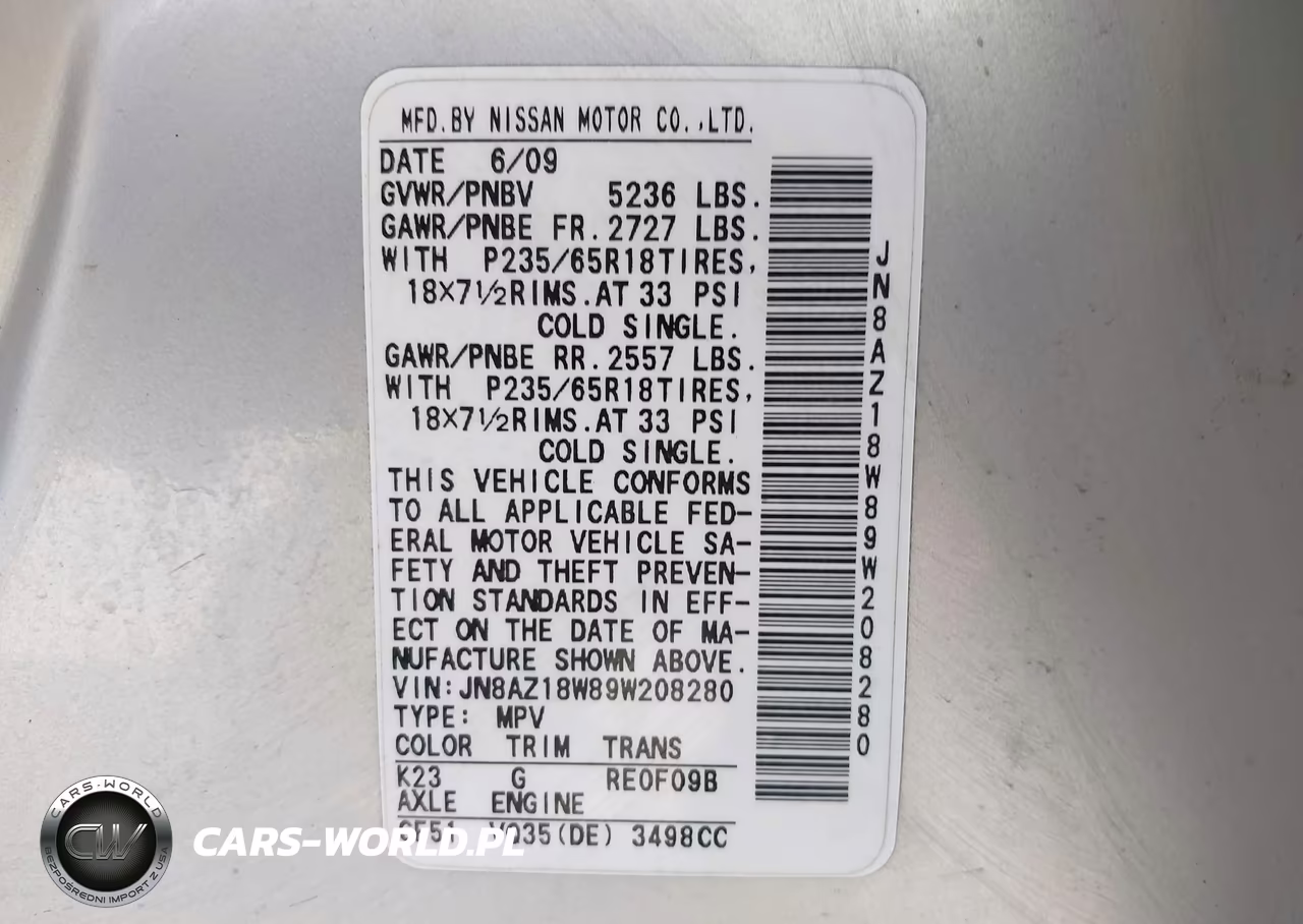 2009 Nissan Murano S VIN:JN8AZ18W89W208280 - 9